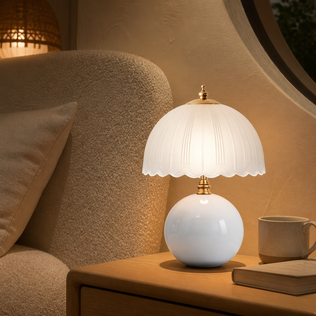 Ceramic mushroom lamp bedside angle