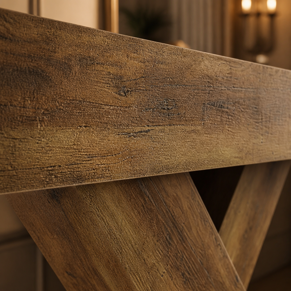Rustic wood console top texture macro