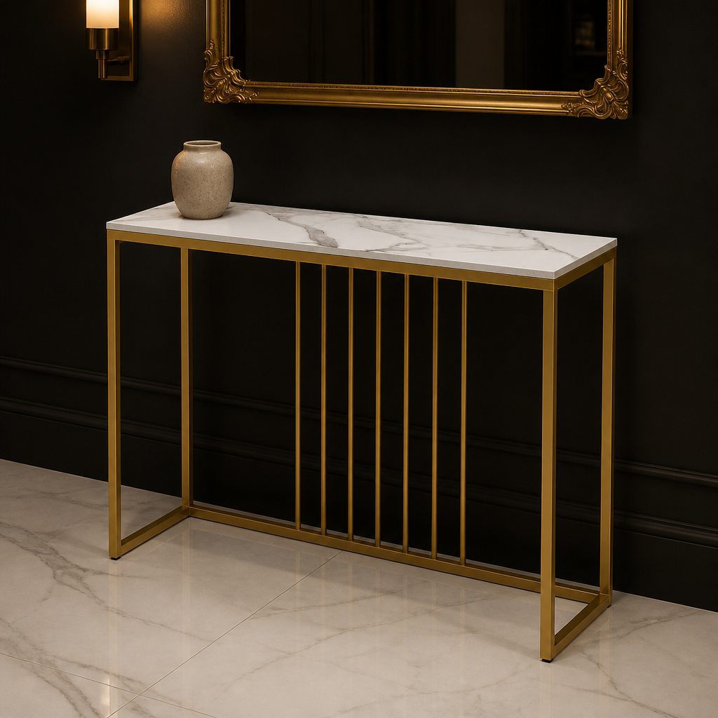 White sintered-stone console table hero