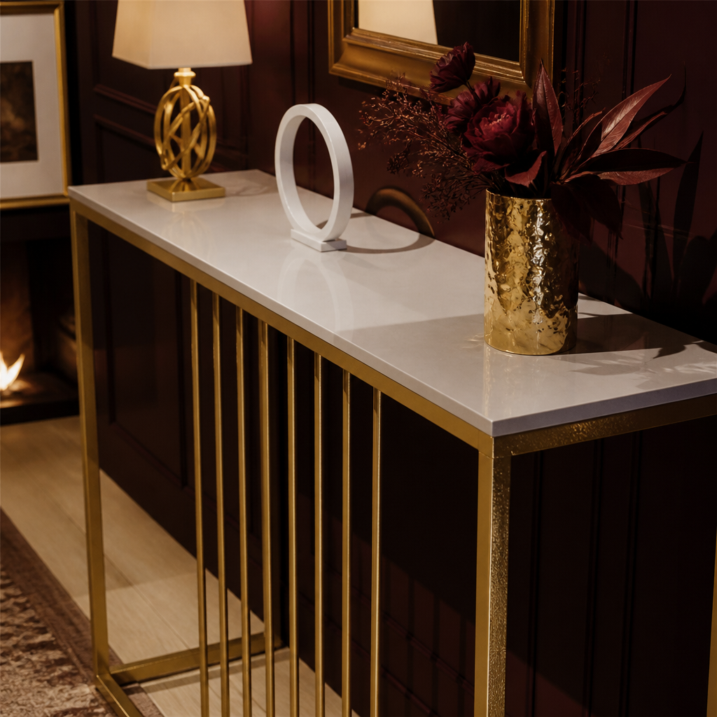White console table shallow side profile