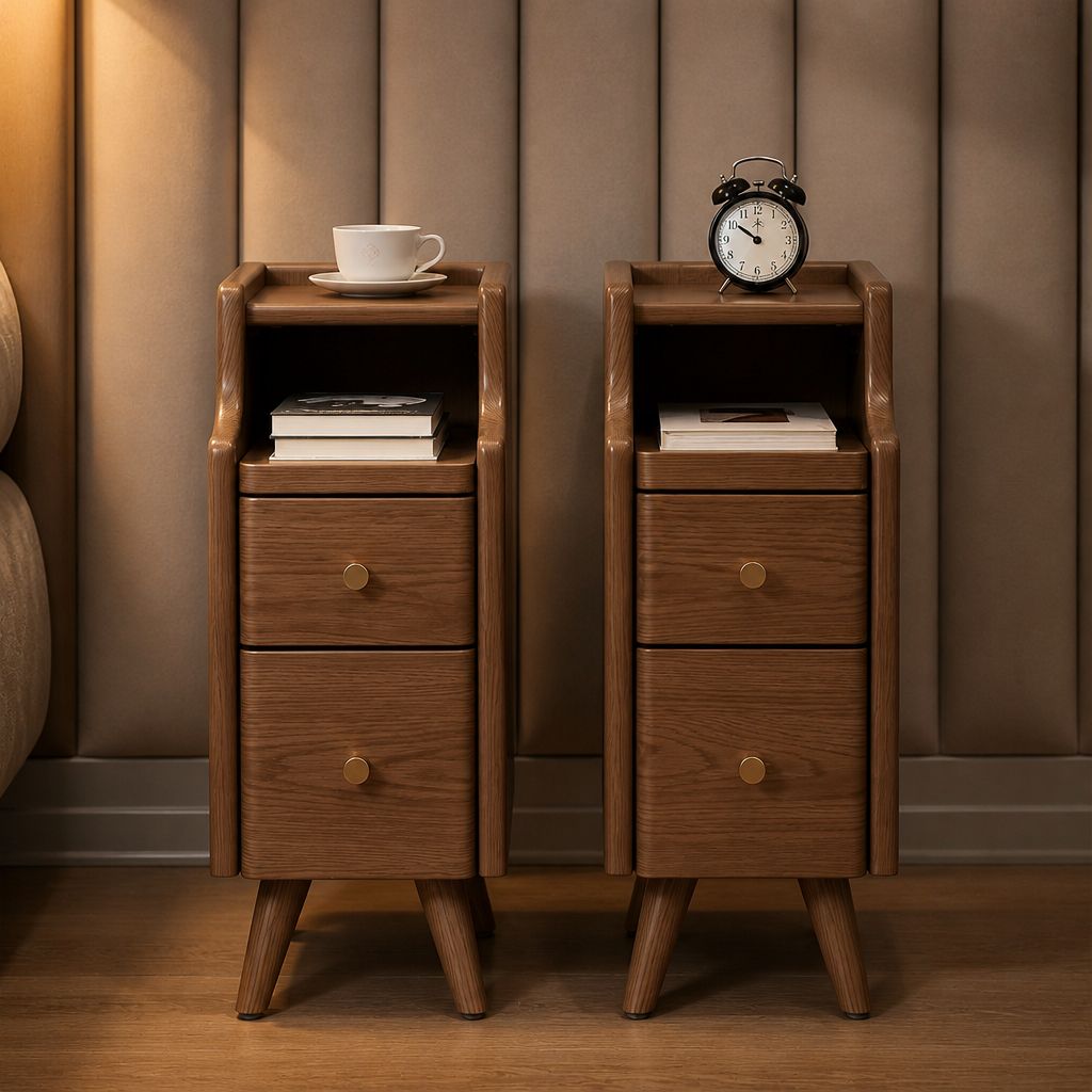 Narrow Walnut Nightstand in a styled interior — hero view