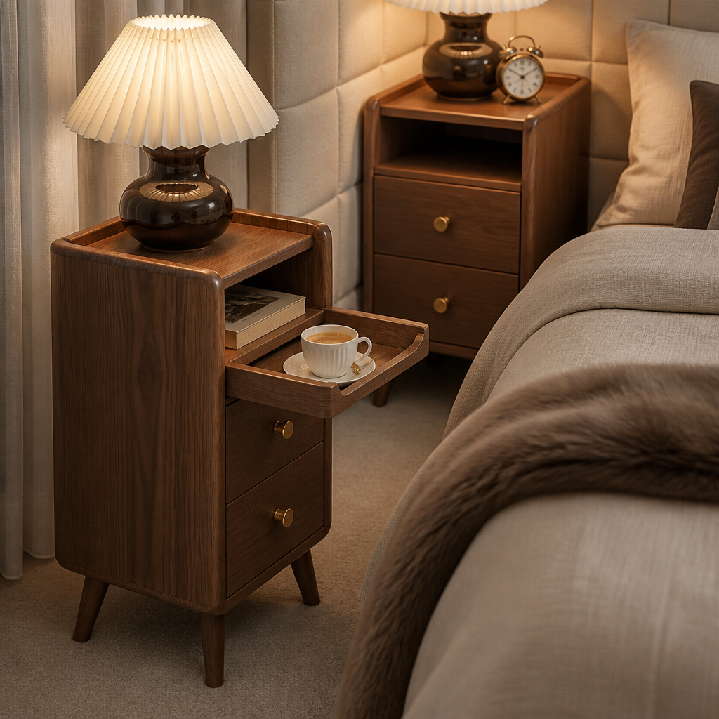 Narrow Walnut Nightstand in a styled interior — view 2