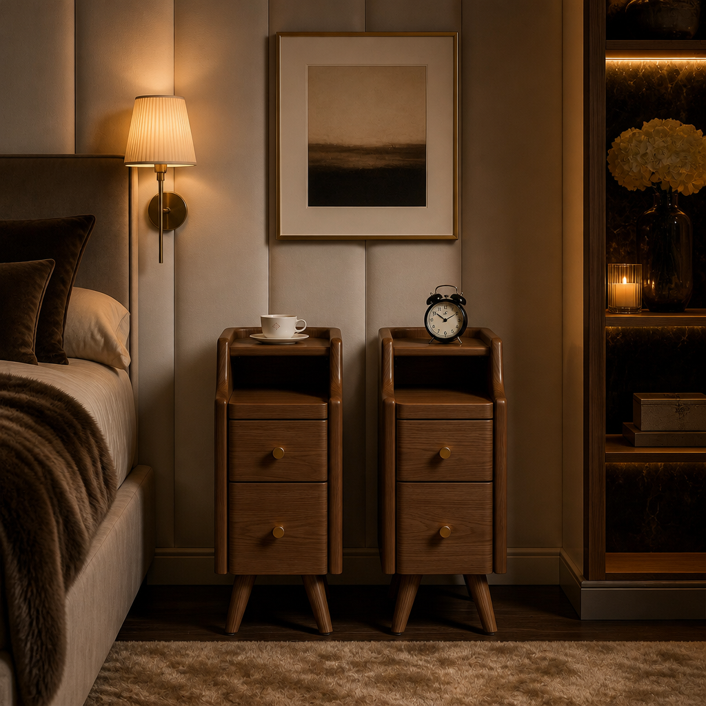 Narrow Walnut Nightstand — 2 Pc Walnut variant