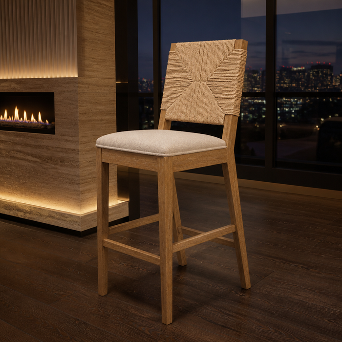 Nathan Boho Boucle Bar Stool in a styled interior — hero view