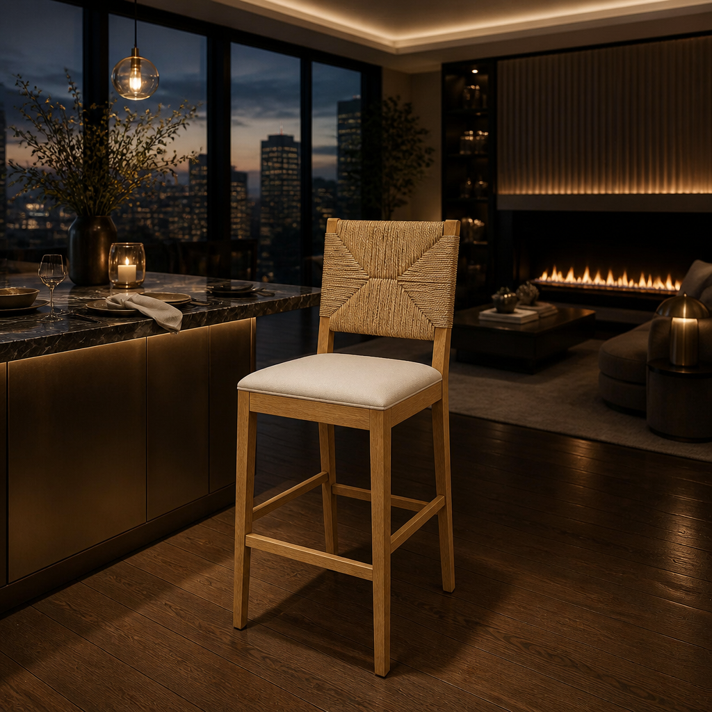 Nathan Boho Boucle Bar Stool in a styled interior — view 2