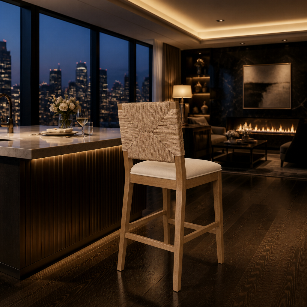 Nathan Boho Boucle Bar Stool in a styled interior — view 4