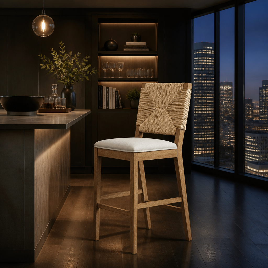 Nathan Boho Boucle Bar Stool — Light Brown Beige variant