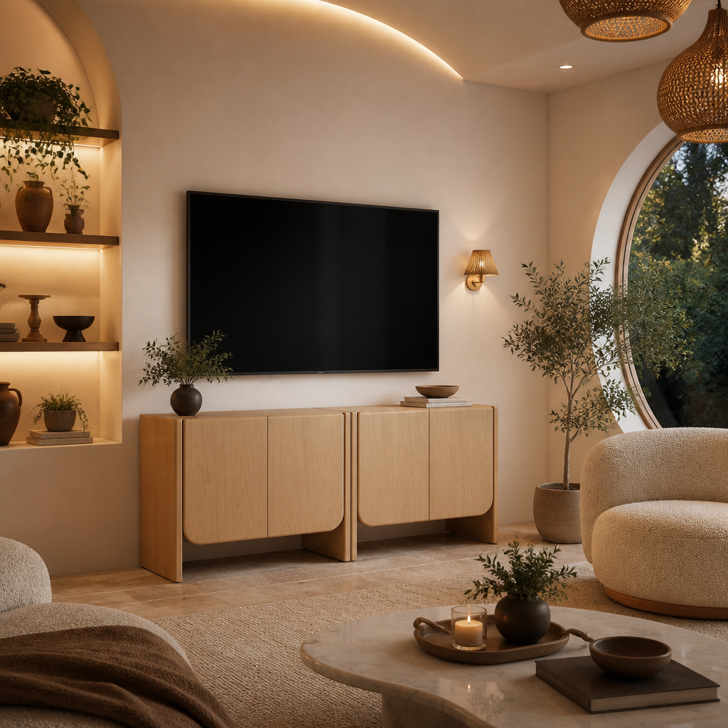 Nathan Mid-Century Wood TV Stand in a styled interior — view 2