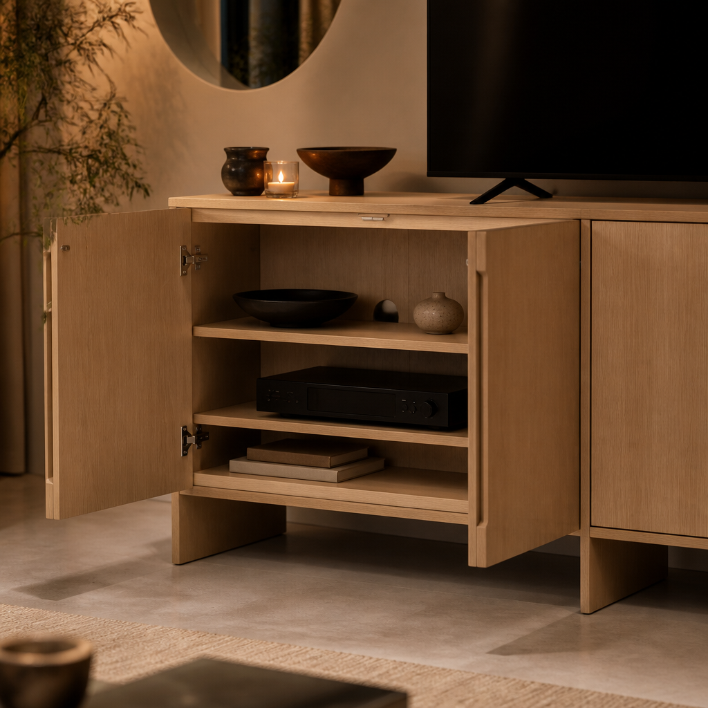 Nathan Mid-Century Wood TV Stand in a styled interior — view 3