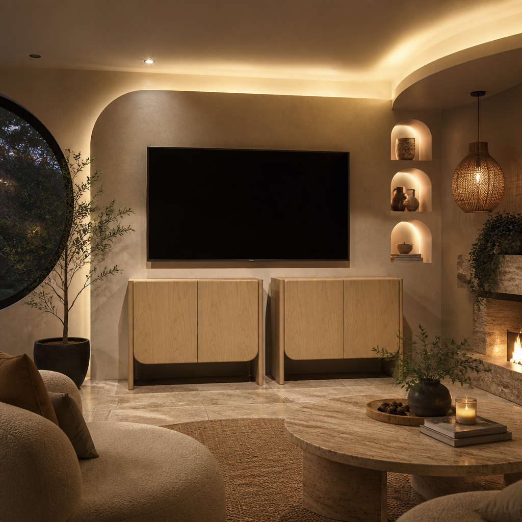 Nathan Mid-Century Wood TV Stand in a styled interior — view 4