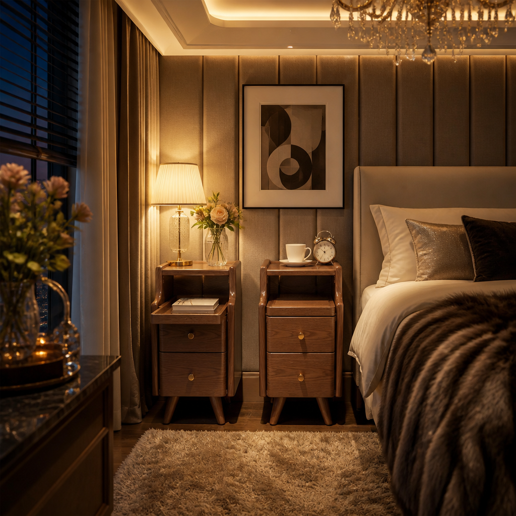 Narrow Walnut Nightstand in a styled interior — view 4