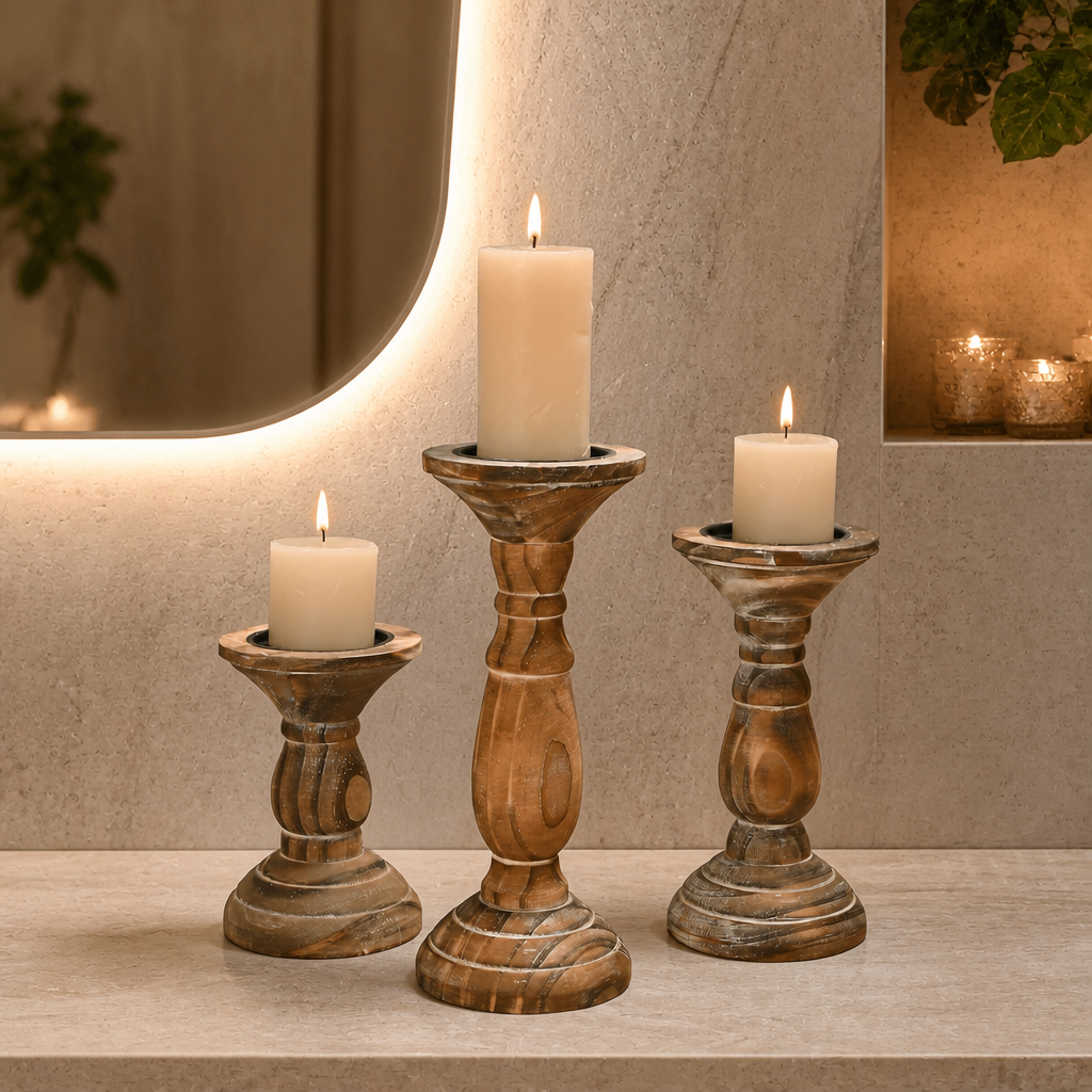 Pillar Farmhouse Wood Candle Holder lifestyle view 1