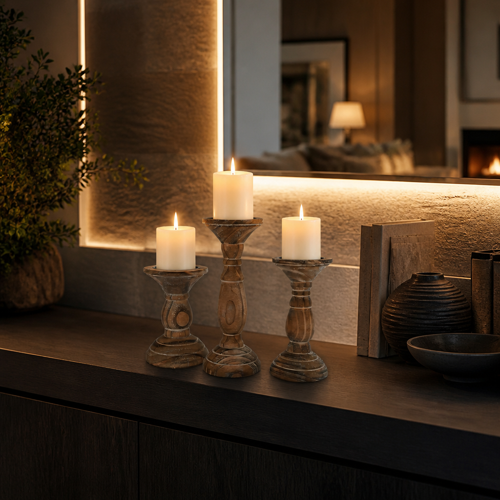 Pillar Farmhouse Wood Candle Holder lifestyle view 3
