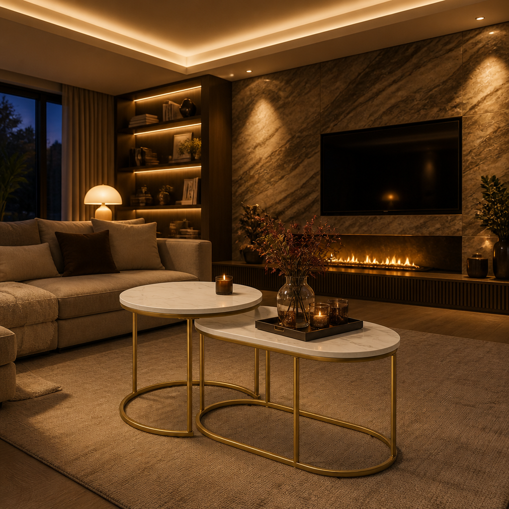 Modern white and gold nesting coffee table set
