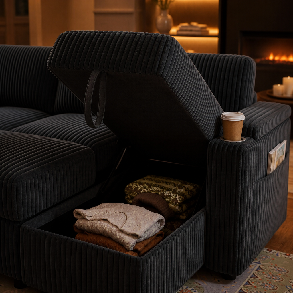 Pull-Out Corduroy Sleeper Sofa lifestyle view 3