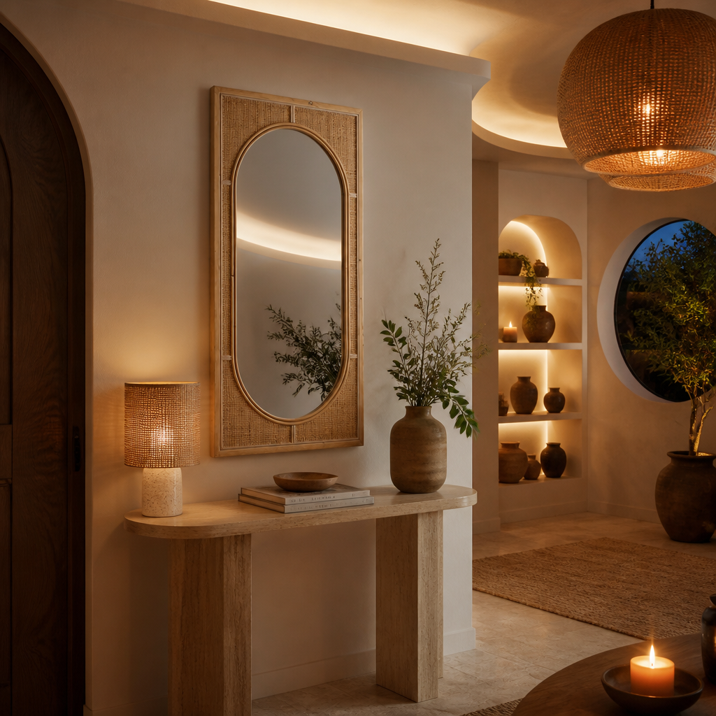Rattan Art Deco Mirror lifestyle view 2